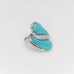 Anello in oro bianco con turchese e diamanti Rajola