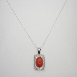 Collier in oro bianco, corallo e diamanti 0.37 kt Rajola