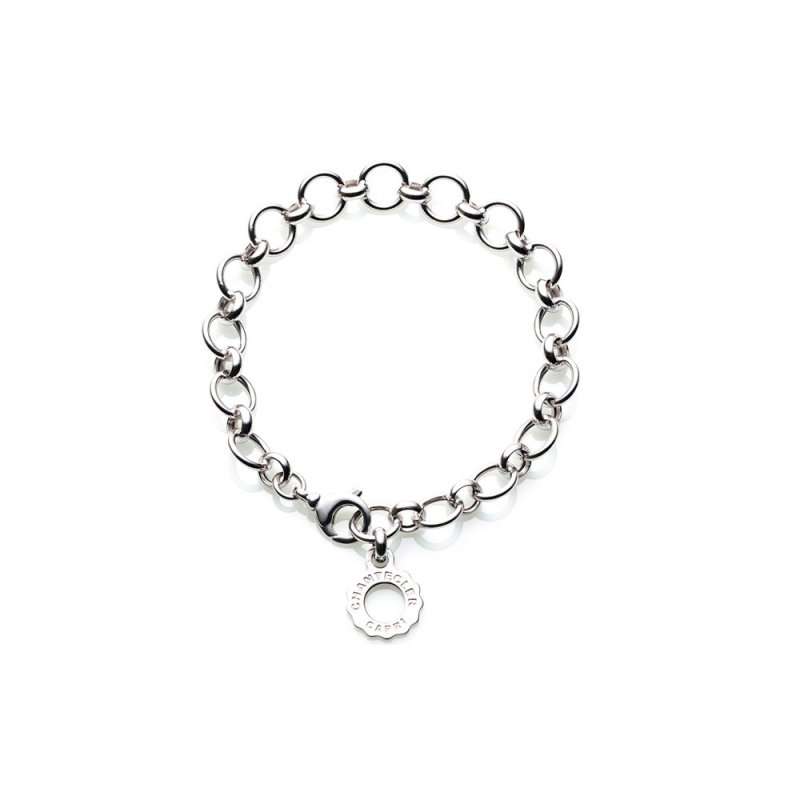 Chantecler - Bracciale A Maglie Tonde - Oro Bianco - Pendente Logo
