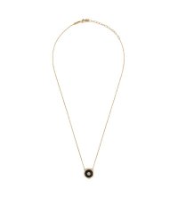 Collana con pendente testa di felino in oro giallo 18kt, onice e diamanti