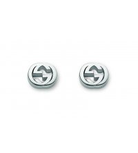 INTERLOCKING G STUD EARRINGS RHODIUM PLA