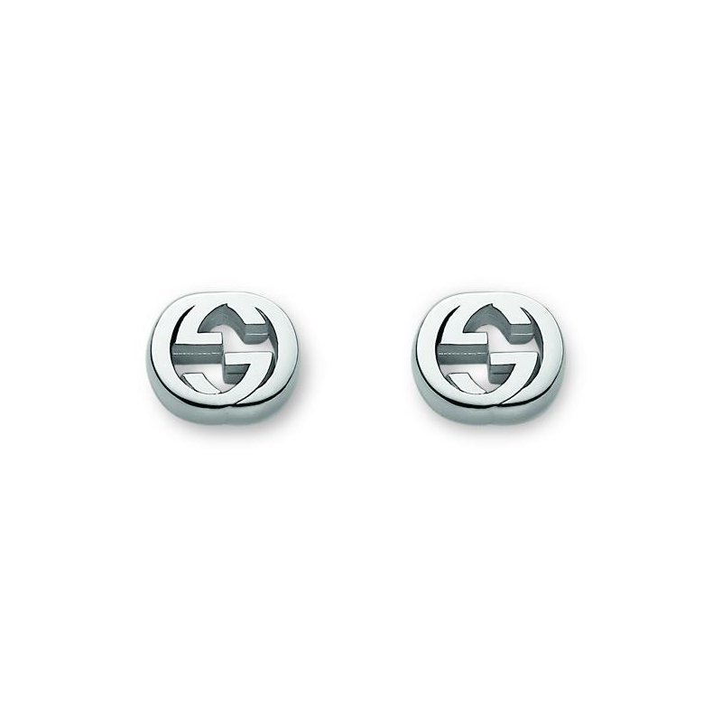 INTERLOCKING G STUD EARRINGS RHODIUM PLA