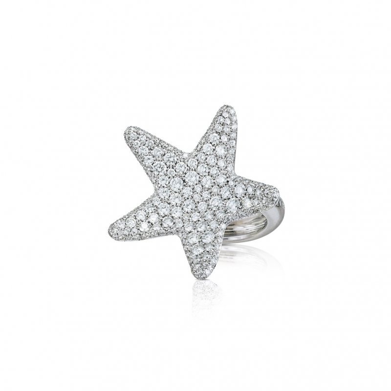 Anello stella in oro bianco 18 kt tempestato di diamanti 2,24 kt Pasquale Bruni
