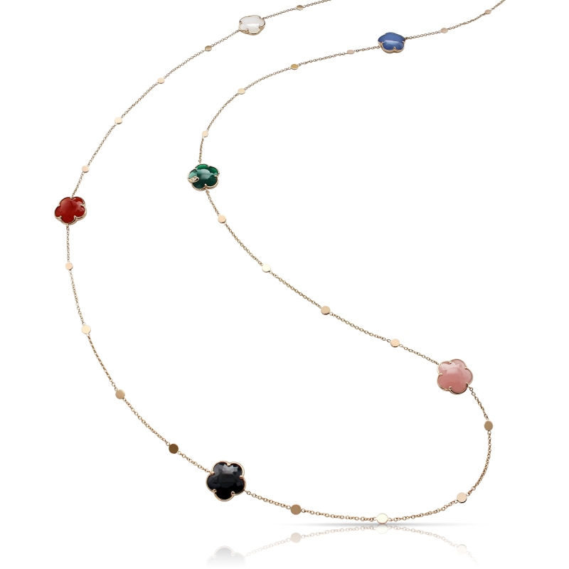 Collana in Oro Rosa con Agata , Onice, Calcedonio , Agata e Lapis Lazuli, Corniola e Diamanti