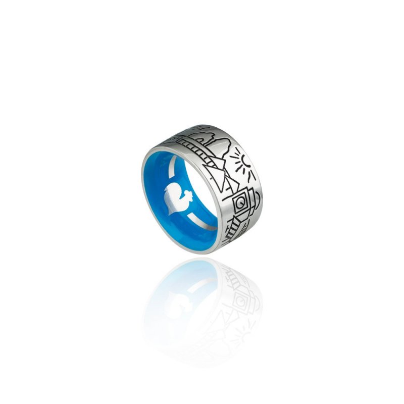 Chantecler - Anello Fascia In Argento - Skyline Capri - Smalto Blu