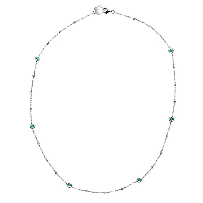 Chantecler - Collana In Oro Bianco 18Kt - Diamanti - Smeraldo
