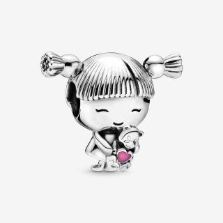 Girl Silver Charm With Pink En