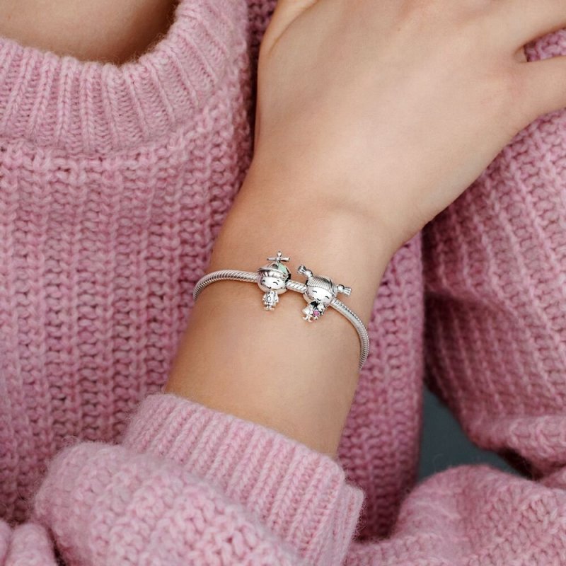 Girl Silver Charm With Pink En