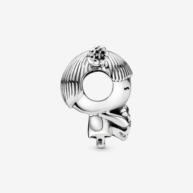 Girl Silver Charm With Pink En