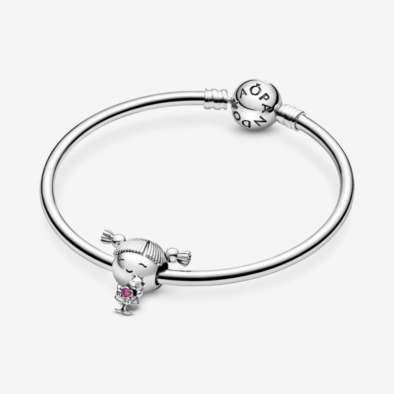 Girl Silver Charm With Pink En