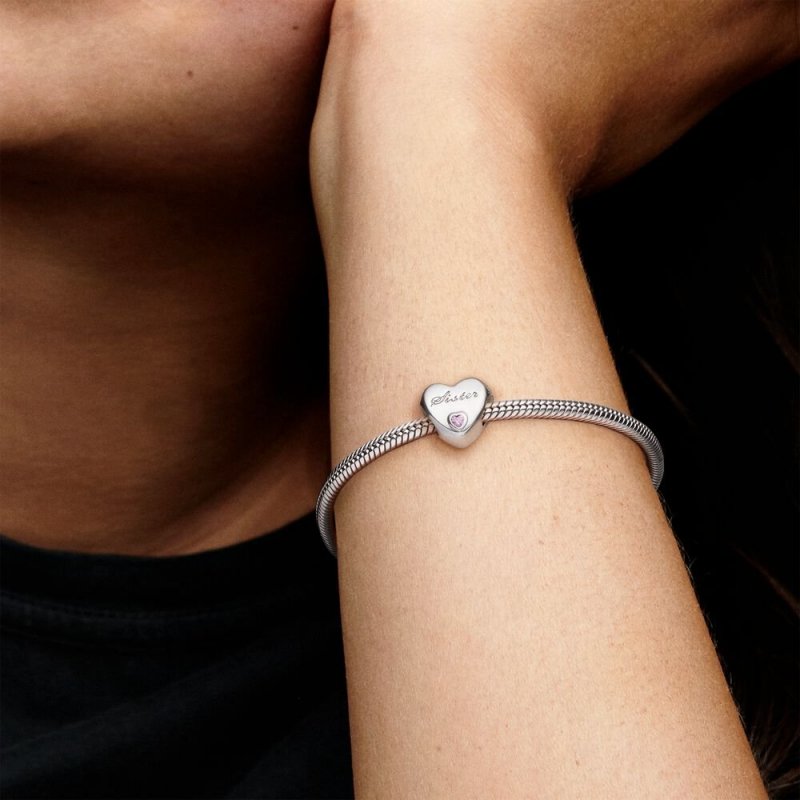 Sister Heart Silver Charm With