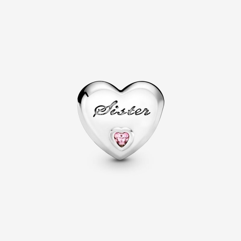 Sister Heart Silver Charm With