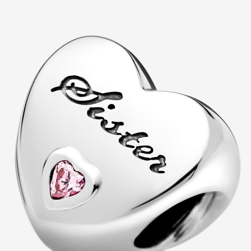 Sister Heart Silver Charm With