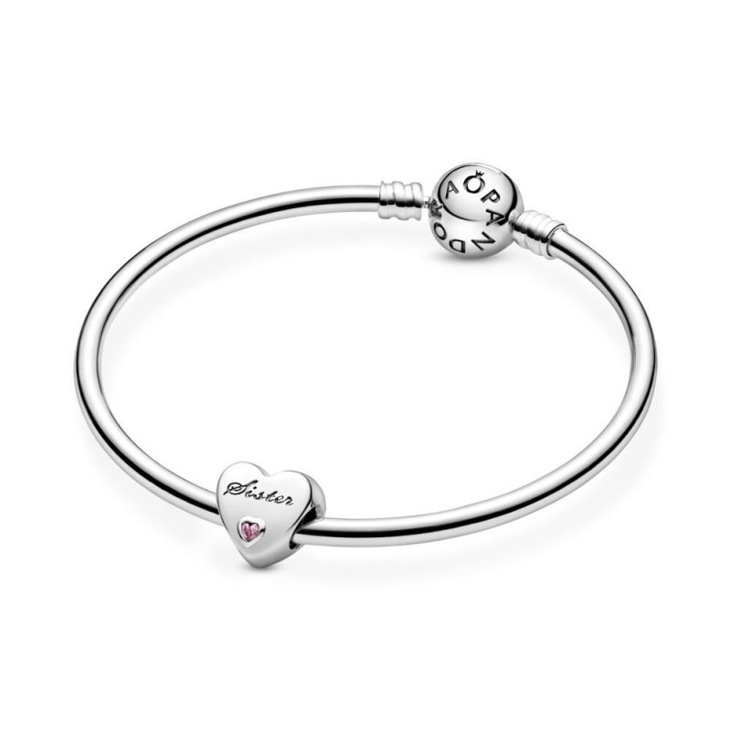 Sister Heart Silver Charm With