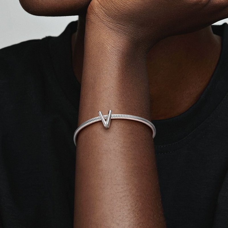 Letter V Silver Charm
