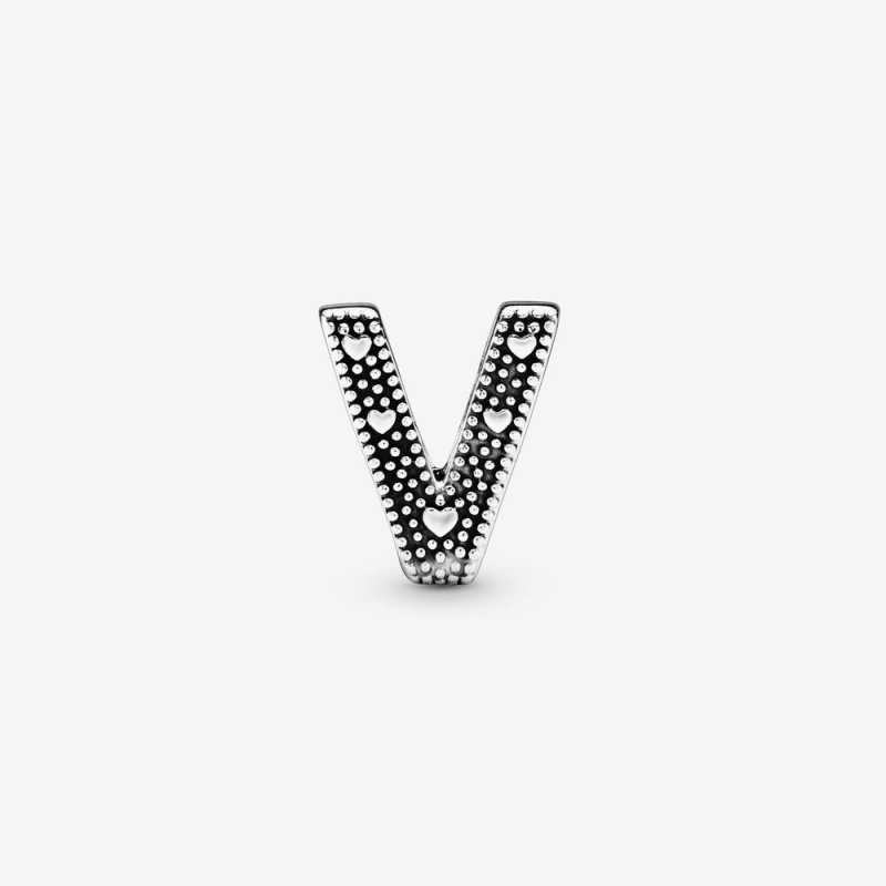 Letter V Silver Charm