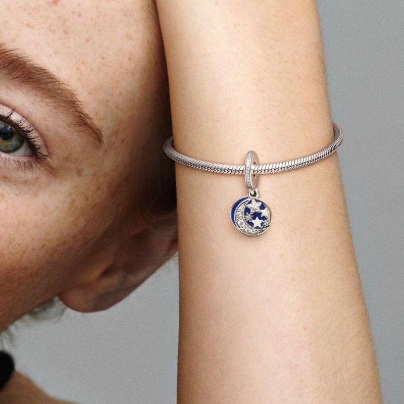 Moon And Star Silver Dangle Wi