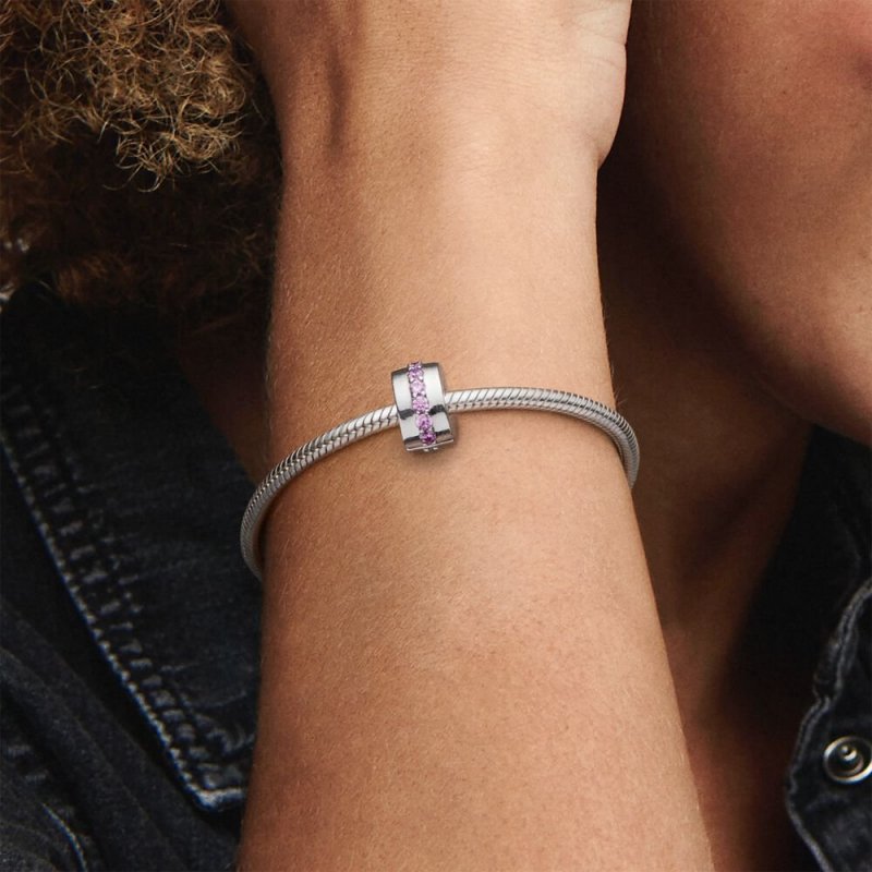 Silver Clip With Pink Cubic Zirconia