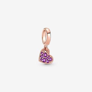 Charm Pendente Cuore Obliquo Con Pavè Viola