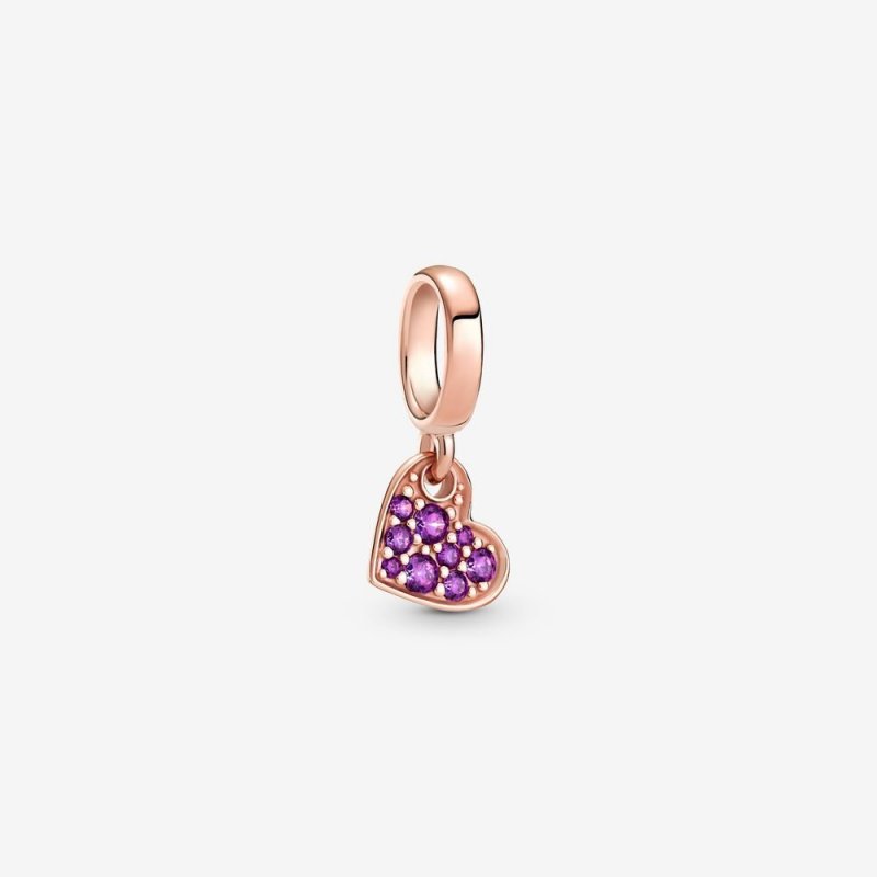 Charm Pendente Cuore Obliquo Con Pavè Viola