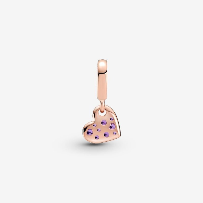 Charm Pendente Cuore Obliquo Con Pavè Viola