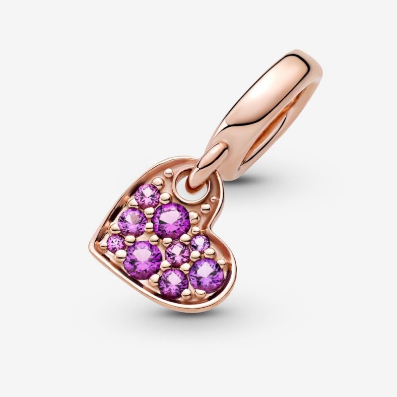 Charm Pendente Cuore Obliquo Con Pavè Viola