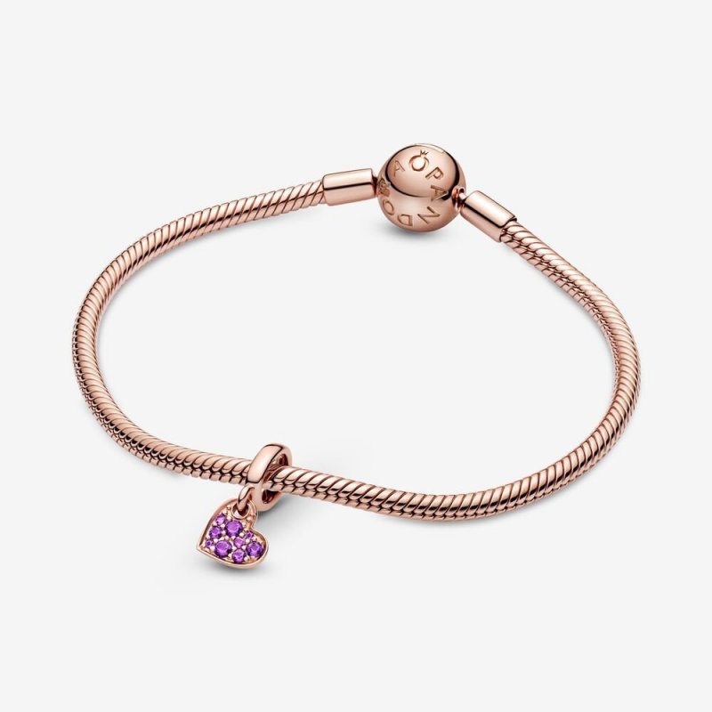 Charm Pendente Cuore Obliquo Con Pavè Viola