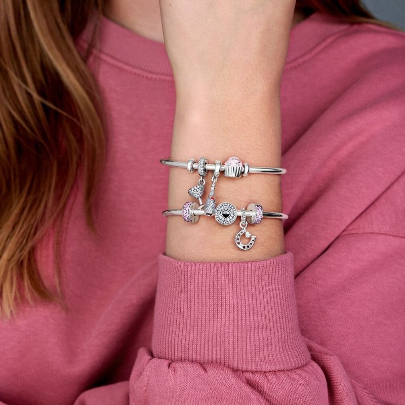 Silver Clip With Pink Cubic Zi
