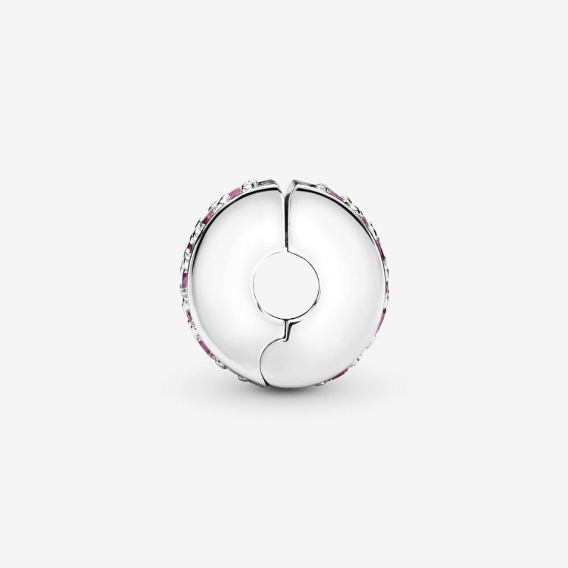 Silver Clip With Pink Cubic Zi
