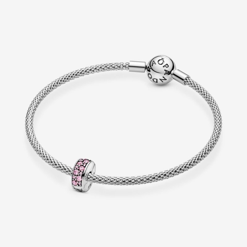 Silver Clip With Pink Cubic Zi