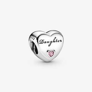 Daughter Heart Silver Charm With Pink Cu