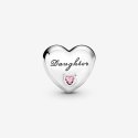 Daughter Heart Silver Charm With Pink Cu