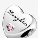 Daughter Heart Silver Charm With Pink Cu