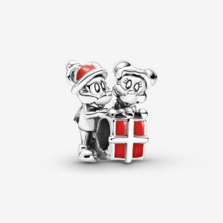 Disney, Charm Mickey Mouse E Minnie Con Pacchetto Regalo