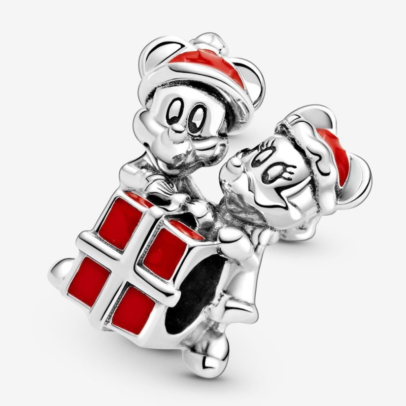 Disney, Charm Mickey Mouse E Minnie Con Pacchetto Regalo