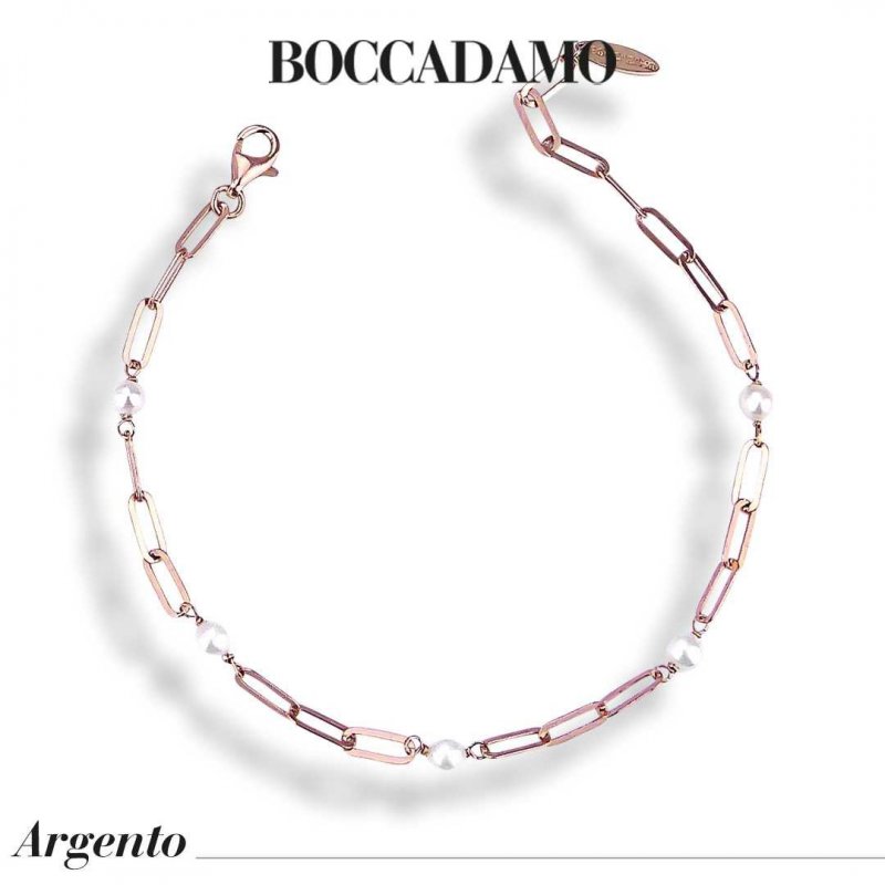 Boccadamo - Bracciale Maglia Piatta - Oro Rosa - Perle