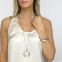 Collana Lunga Con Cristalli Madreperle E Agata Grigia Gatteggiante