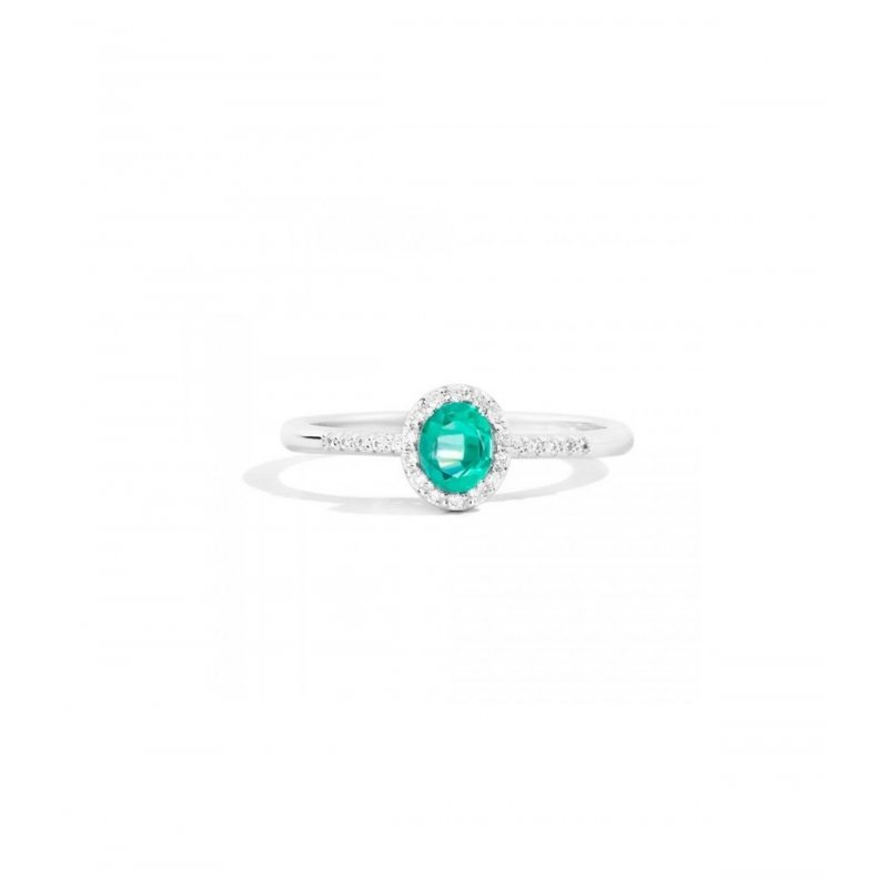 Anello Donna Re Carlo Solitario Oro Bianco 18 Kt Iris Smeraldo 0,31 Ct Diamanti 0,1 Ct G Vs R33Cg251/Sm