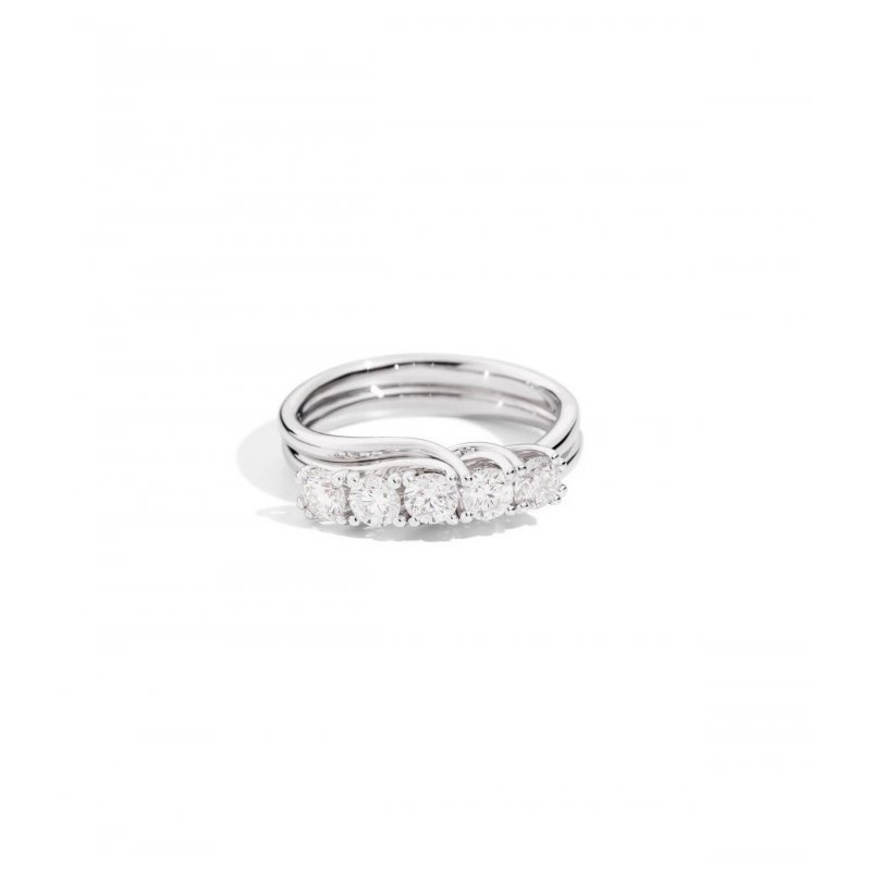 Anello Fedina 5 Diamanti Doppio Filo Isabella Oro Bianco 18 Kt Diamanti 0,70 Ct E Si R61Mz001/B070