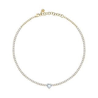 COLLANA CUORE DIAMANTI ORO GIALLO,BIANCO CZ 37,5CM