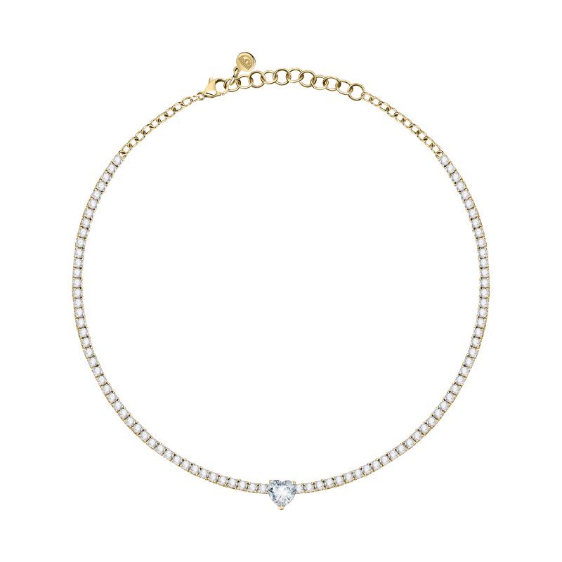 COLLANA CUORE DIAMANTI ORO GIALLO,BIANCO CZ 37,5CM