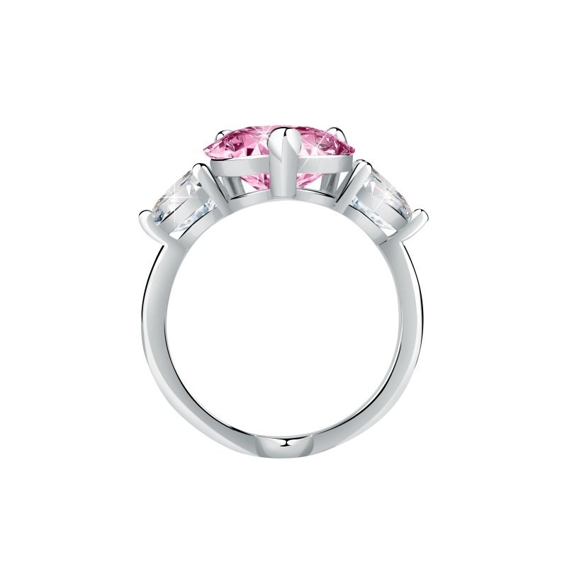 ANELLO CUORE DIAMANTE ARGENTO,BIANCO/ROSA CZ MIS. 018