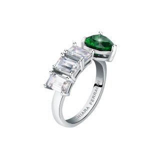 ANELLO CUORE DIAMANTE ARGENTO,BIANCO/VERDE CZ MIS. 016