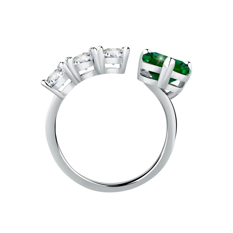 ANELLO CUORE DIAMANTE ARGENTO,BIANCO/VERDE CZ MIS. 018