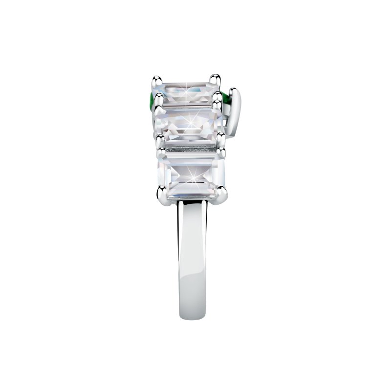 ANELLO CUORE DIAMANTE ARGENTO,BIANCO/VERDE CZ MIS. 018