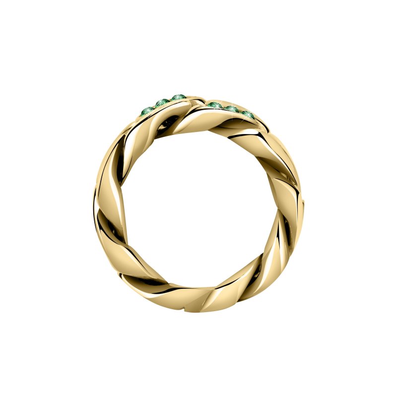 ANELLO CATENA ORO GIALLO,ARGENTO/PAVE VERDE PP MIS. 018