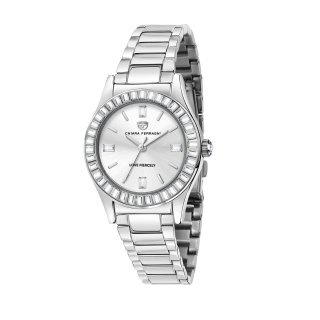 contemporary 32mm 3h silver/white stones dial bracelet stainless steel