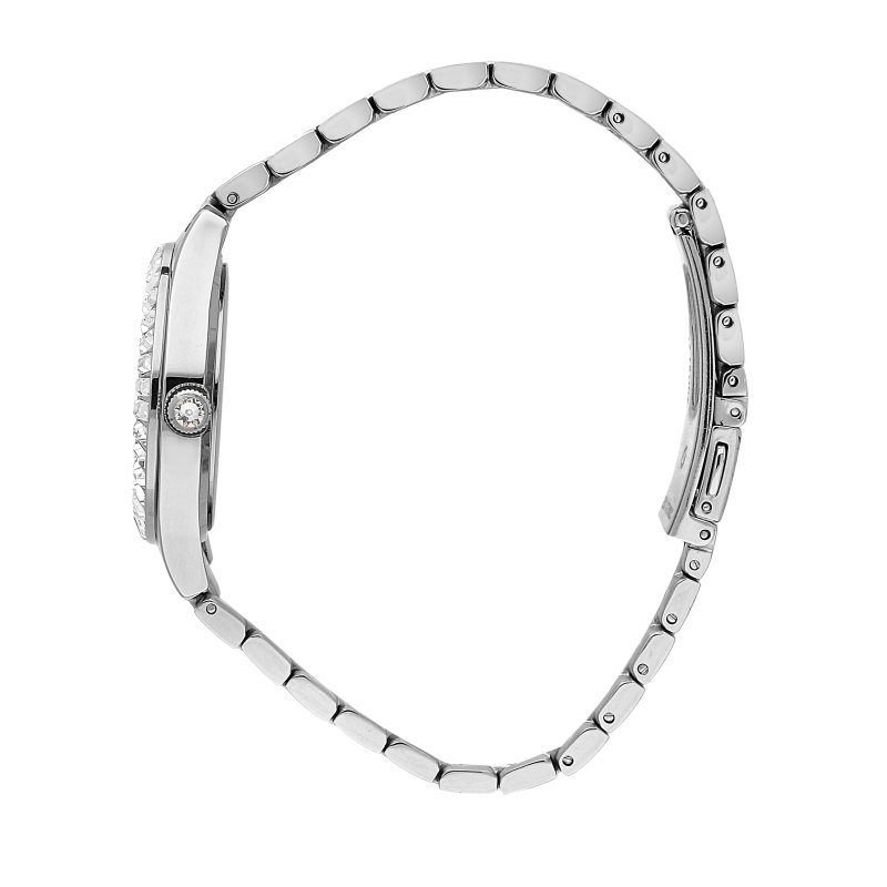 contemporary 32mm 3h silver/white stones dial bracelet stainless steel