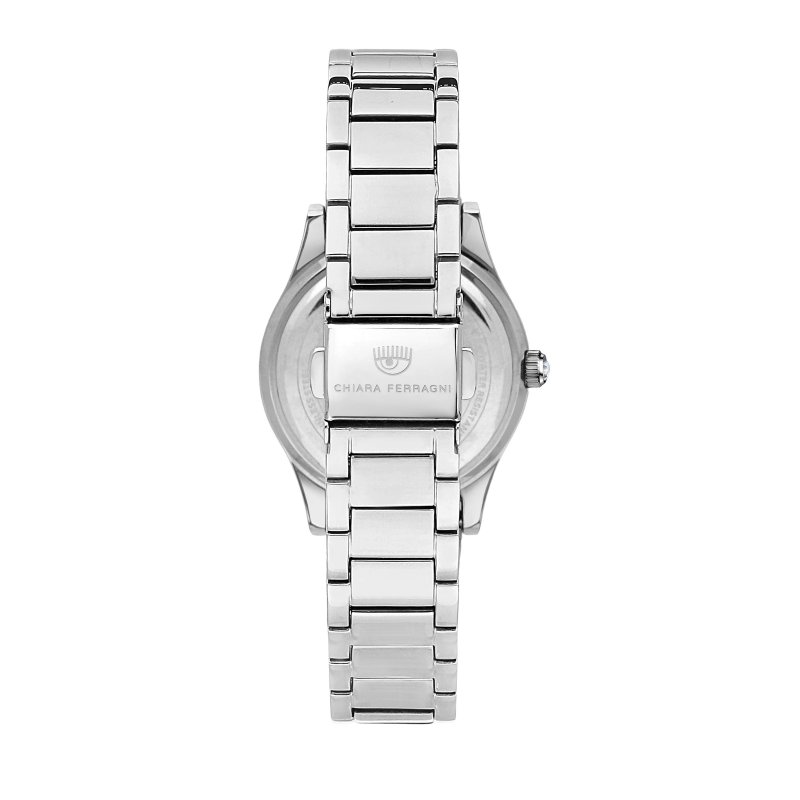 contemporary 32mm 3h silver/white stones dial bracelet stainless steel