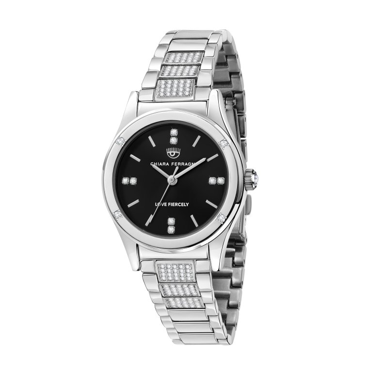 contemporary 32mm 3h black dial bracelet stainless steel